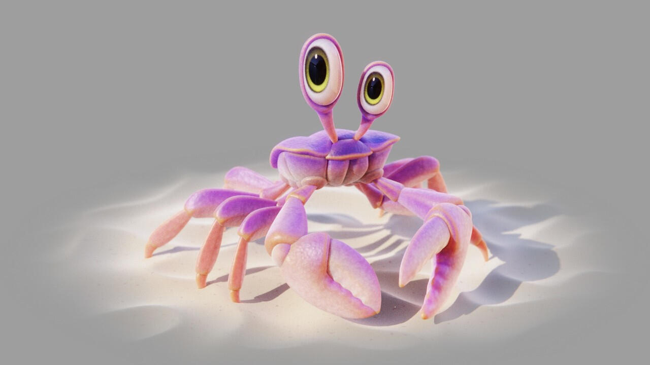 3d illustration of a cute purple crab.