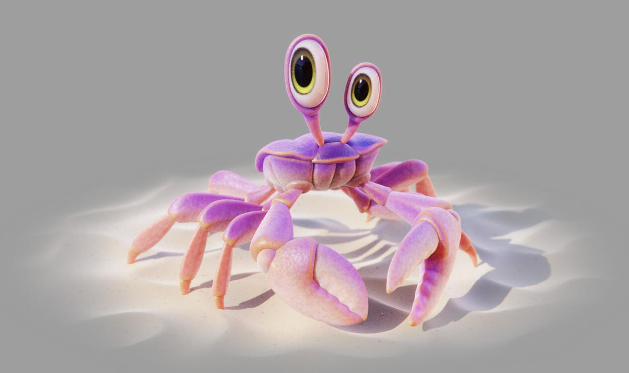 3d illustration of a cute purple crab.