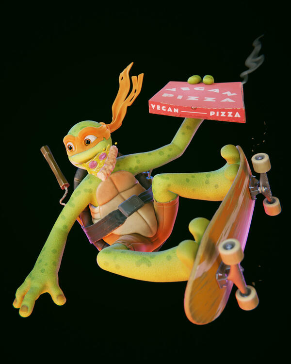 Mickey 3d illustration of a teenage mutant ninja turtle.